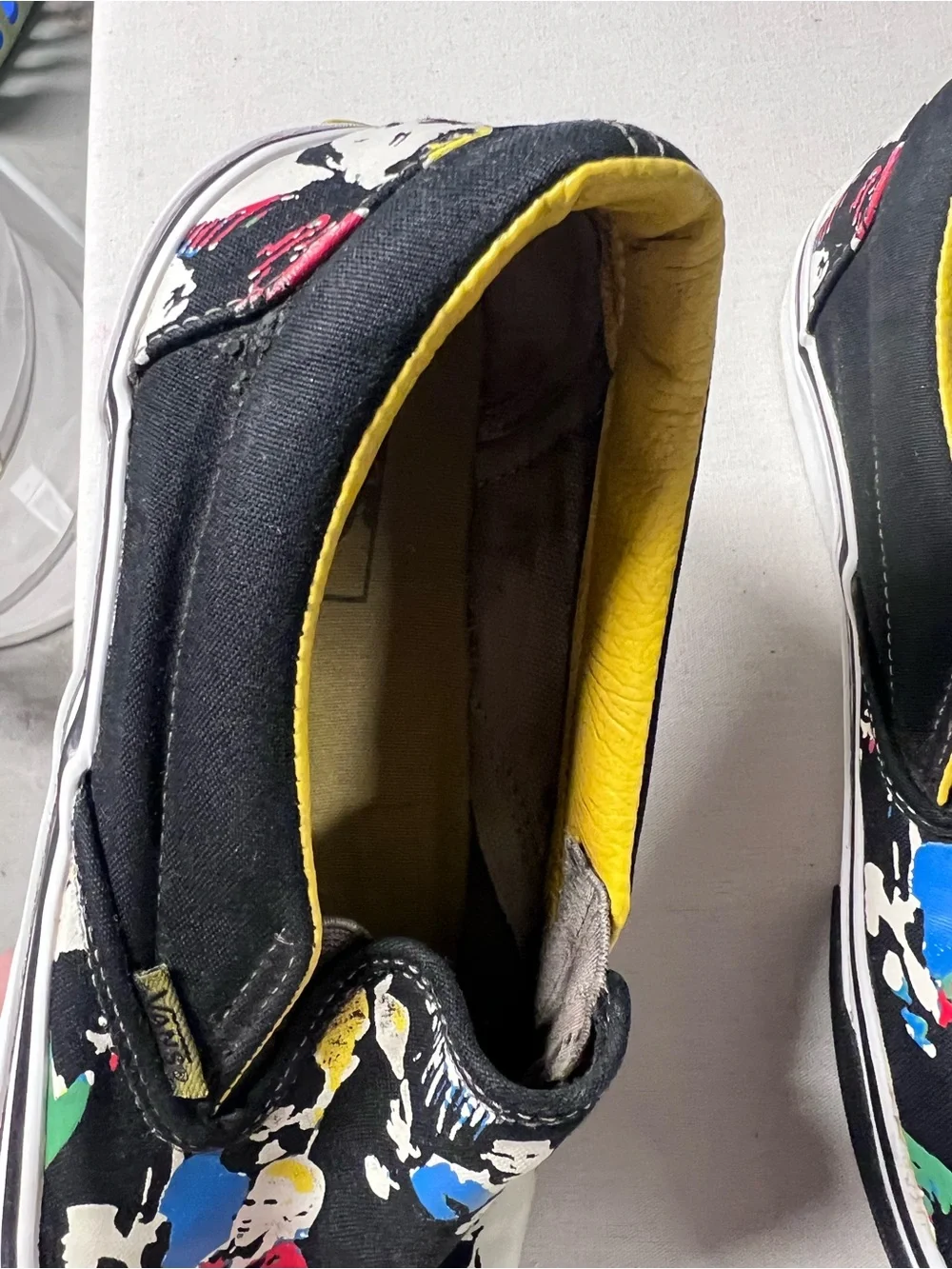 Rare Vans Circle Jerks Black Pop-Art Slip-On Sneakers with Yellow Lining